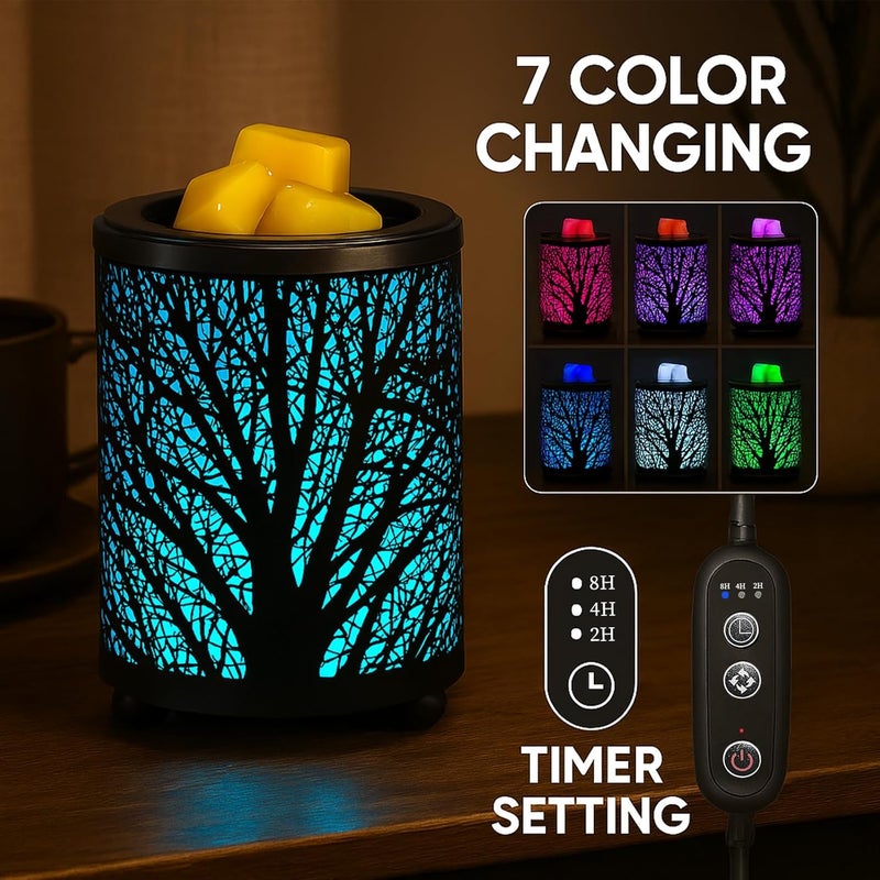 Leyoue Electric Wax Melt Warmer with Timer - PTC Heating Plate & 7 Colors LED Changing Light, Fragrance Warmer for Home, Office, Gifts & Decor (Black Forest) - Image 2